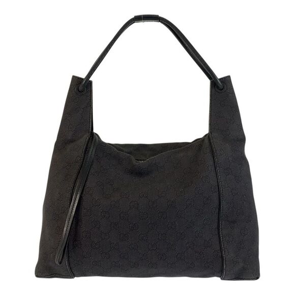 Gucci Black GG Canvas Leather Shoulder Bag - Picture 1 of 9